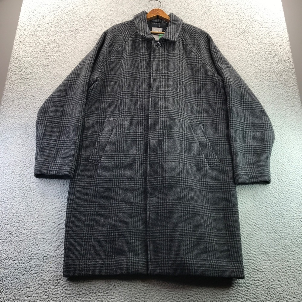 GAP Coat Mens Extra Large Gray Houndstooth Wool Blend Nova Fides Fabric NEW